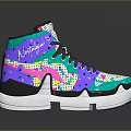 High Top Multicolored Shoes With Colorful Patterns Gray Laces And White Sole