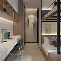 Kids Room Interior Design With Bed Desk Bookshelf Plants And Wall Art