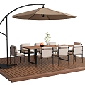 Modern Outdoor Table and Chair Outdoor Dining Table Outdoor Dining Table and Chair Sunshade Umbrella Anticorrosive Wood 3d model