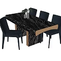 Modern Dining Table Set With Marble Pattern Top And Gray Padded Chairs 3d model