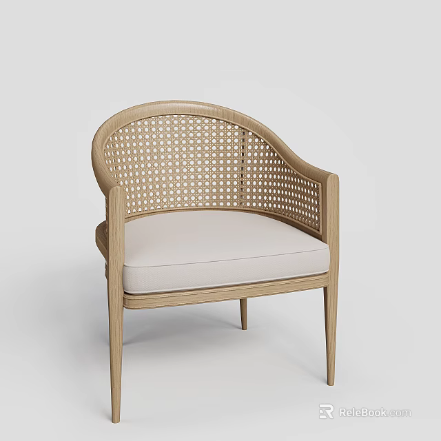 Modern Rattan Accent Chair With Wooden Frame Backrest Armrest And Light Cushion 3d model 