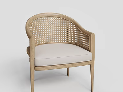 Modern Rattan Accent Chair With Wooden Frame Backrest Armrest And Light Cushion 3d model