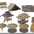 Traditional Thatched Roof Wooden Houses With Various Architectural Designs And Styles