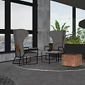 Luxury Modern Interior With Grey Armchairs Round Table Green Plants Large Windows And Wine Rack Chandelier