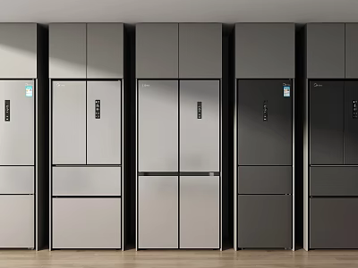 Modern Kitchen Refrigerators With Sleek Gray And Black Designs In Display Lineup 3d model