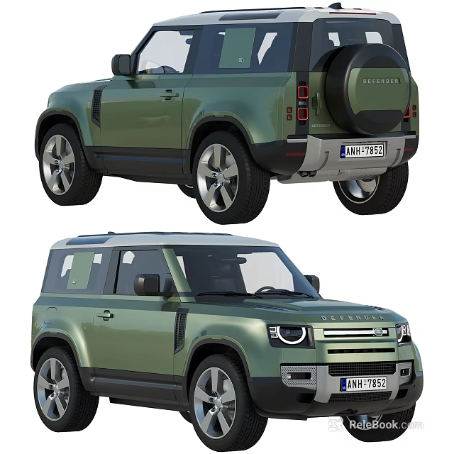 Green SUV Exterior Design With Silver Wheels Rear Spare Tire And Front Headlights 3d model 