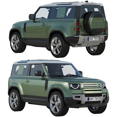 Green SUV Exterior Design With Silver Wheels Rear Spare Tire And Front Headlights 3d model