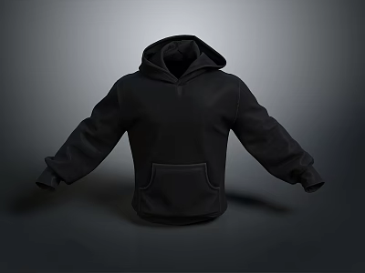 Stylish Black Hoodie With Casual Design Front Pocket And Long Sleeves 3d model