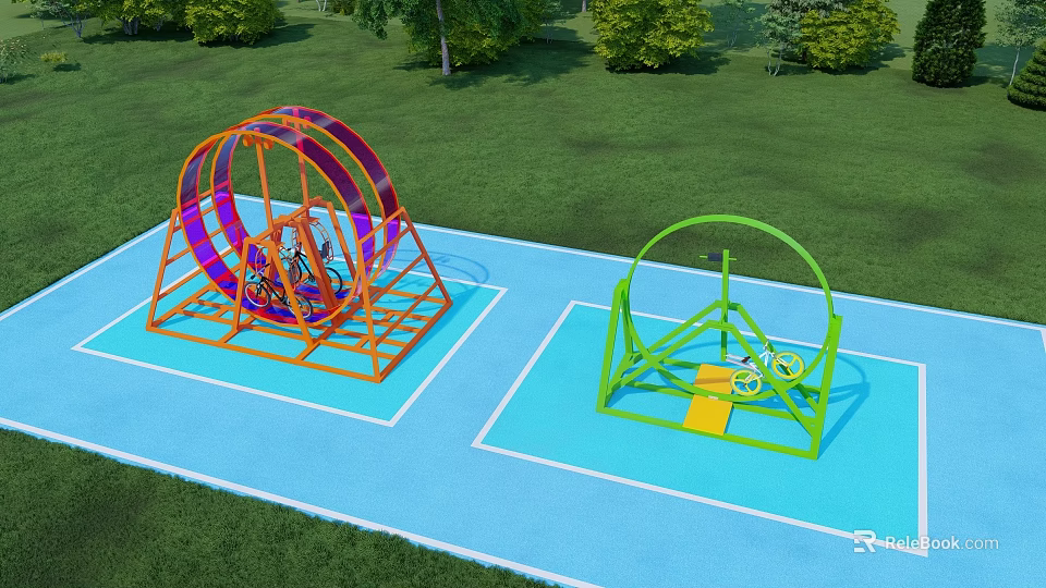 Outdoor Playground Equipment With Colorful Roller Orange Frame Green Structure Yellow Steps On Blue Ground 3d model 