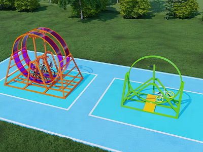 Outdoor Playground Equipment With Colorful Roller Orange Frame Green Structure Yellow Steps On Blue Ground 3d model
