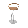 Modern Bar Stool With Curved Wooden Backrest And Metal Frame Base