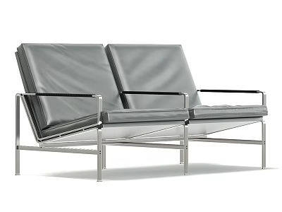 Modern Two Seat Public Chair With Metal Frame And Leather Seats 3d model