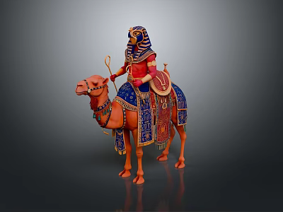 Ancient Egyptian Camel Rider In Traditional Attire With Ornate Scepter And Shield 3d model