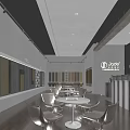 Modern Material Showroom With Various Color Samples On Walls And Central Display Counter