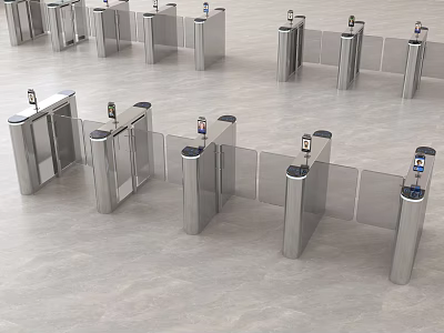 Public Facility Neatly Arranged Stainless Steel Turnstiles For Security Access 3d model