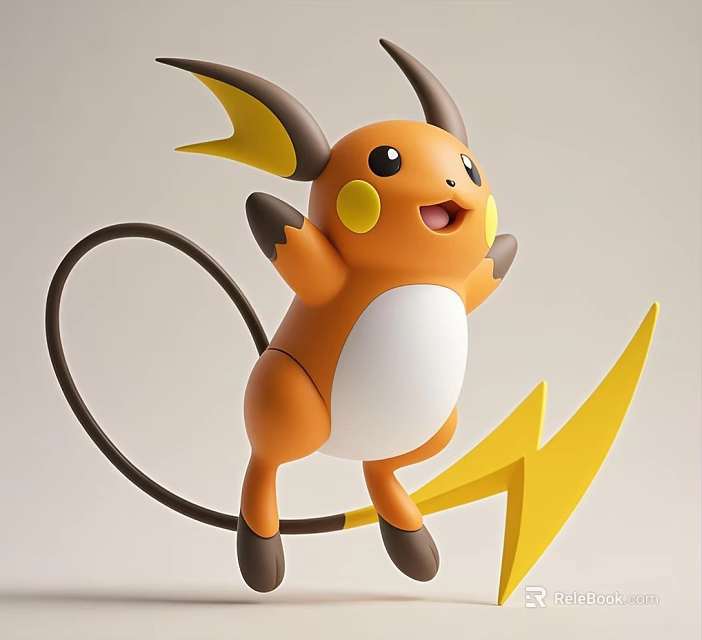Cute Orange White Plush Toy With Big Ears Yellow Lightning Decoration And Jumping Pose 3d model 
