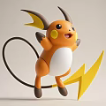 Cute Orange White Plush Toy With Big Ears Yellow Lightning Decoration And Jumping Pose
