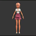 Doll Character With Pink Hair White Top And Pink Skirt Front And Back Views