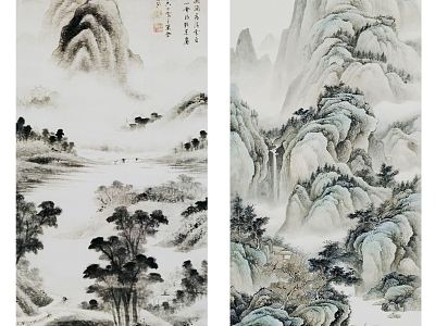 Chinese Landscape Painting Landscape Traditional Hanging Painting Combination model