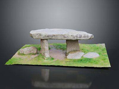 Simple Stone Structure With Standing Stones Supporting Slab Surrounded By Small Stones On Grass 3d model