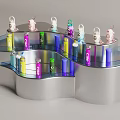 Colorful Cups with Hanging Ornaments on Silver Wavy Display Stand