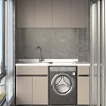 Modern Laundry Cabinet With Sink Countertop Faucet Washing Machine And Tile Wall