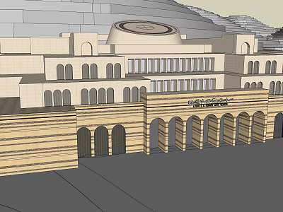 Classical Museum Building With Arched Entrances And Dome Structure Stone Facade 3d model