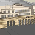 Classical Museum Building With Arched Entrances And Dome Structure Stone Facade 3d model
