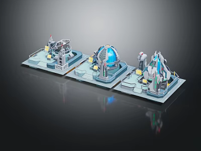 Futuristic Sci Fi Tech Scene With Platforms Spherical Structure Control Panels And Human Figures 3d model