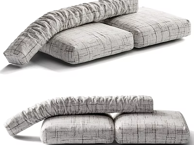 Modern Gray Plaid Two Seater Sofa With Curved Armrest And Soft Cushions 3d model