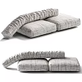 Modern Gray Plaid Two Seater Sofa With Curved Armrest And Soft Cushions