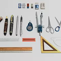 Essential Daily Stationery Supplies With Fountain Pens Pencils Rulers Compasses Scissors And Protractors