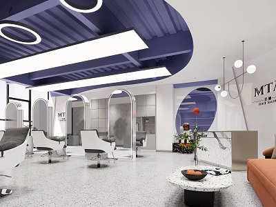 Modern Beauty Hair Salon Interior Design With Styling Chairs Mirrors And Reception Area 3d model
