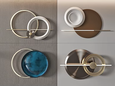 Modern Wall Decor with Circular Rings Metal Rods and Colorful Plate Accents 3d model