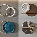 Modern Wall Decor with Circular Rings Metal Rods and Colorful Plate Accents