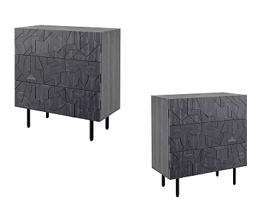 Two Modern Gray TV Stands With Geometric Pattern And Black Legs 3d model