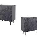 Two Modern Gray TV Stands With Geometric Pattern And Black Legs