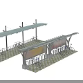 Modern Metal Frame Canopy For Bicycle Parking With Curved Roof And Bikes