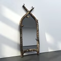 Natural Branch Designed Mirror Standing Against White Wall With Shadow 3d model