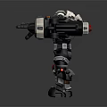 Sci Fi Robot Character Standing With Black Red Silver Mechanical Armor And Glowing Red Parts