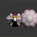 Female Character In Purple White Dress With Hat Purple Fan Pink Umbrella And Flame Patterns
