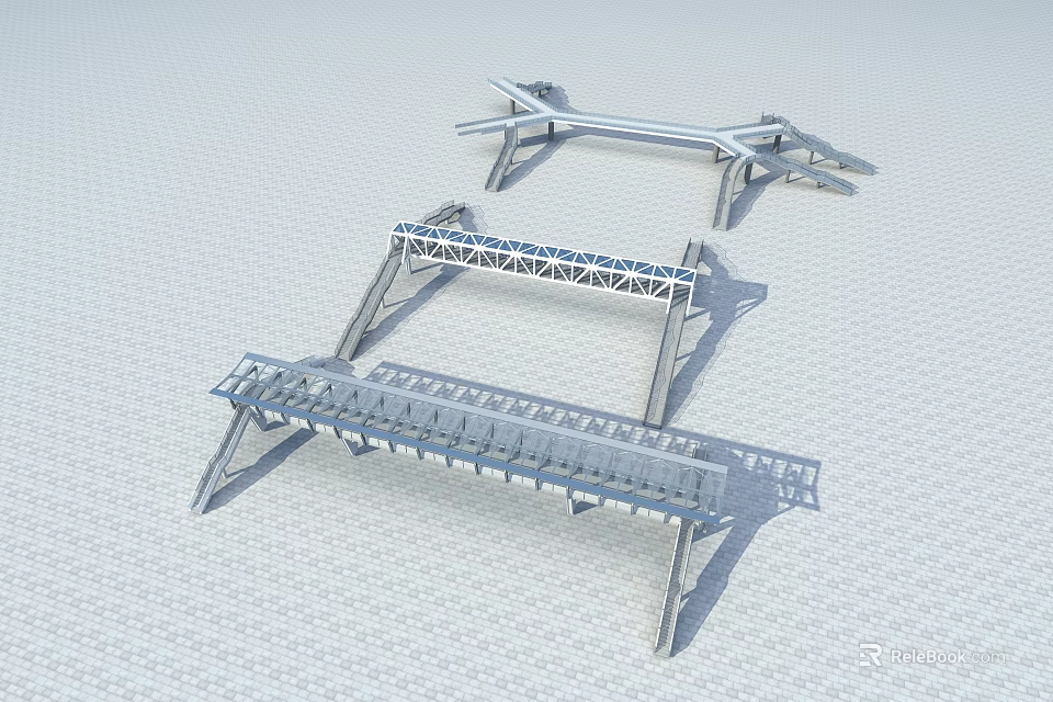 Three Bridge Model Structures With Metal Support Beams And Design Features 3d model