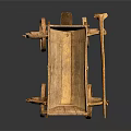 Vintage Wooden Hand Cart With Two Wheels And Traditional Crafted Structure Design