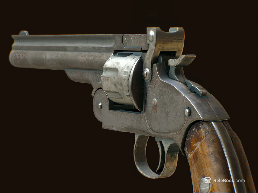 Vintage Revolver With Wooden Grip And Shiny Metal Parts Classic Design 3d model 