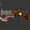 Fantasy Crystal Axe Weapon With Red Handle And Green Glowing Gem 3d model