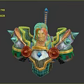 Detailed Gold Blue Spiked Armor with Round Ornaments Gemstone and Orange Hair Figure
