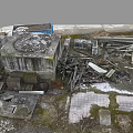 Aerial View Of Abandoned Ruins With Damaged Concrete Structures Wooden Debris And Metal Scraps