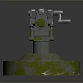Vintage Cannon Weapon With Circular Base Green Moss And Metallic Texture Barrel