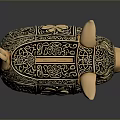 Decorative Piggy Bank As Household Item With Ornate Gold Black Patterns And Intricate Carvings