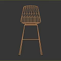 Modern Orange Metal Wire Bar Stool With Geometric Design And Slim Legs